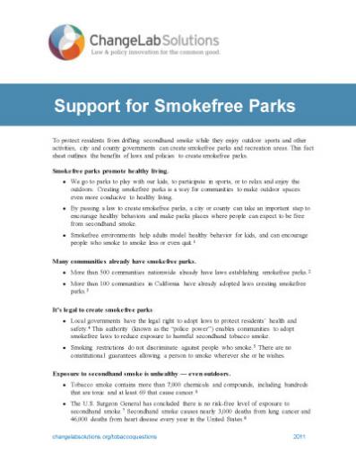 Support for Smokefree Parks Cover