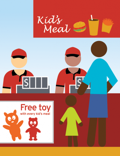 A child and parent ordering a kid's meal