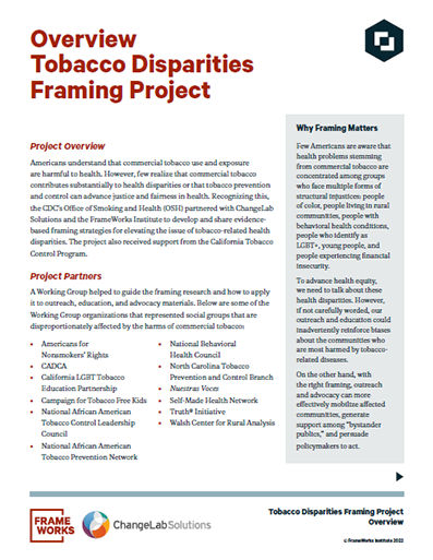 Overview Tobacco Disparities Framing Project
