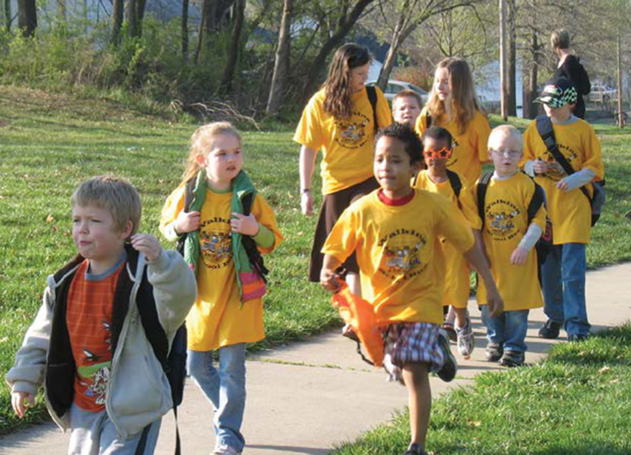 Children walking on a field trip