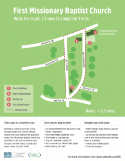 A bilingual handout that shows walking routes